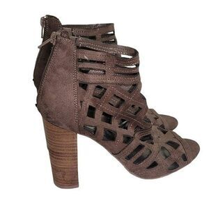 Carlos By Carlos Santana Lola Caged Sandal Suede Leather Stacked Heel 7.5